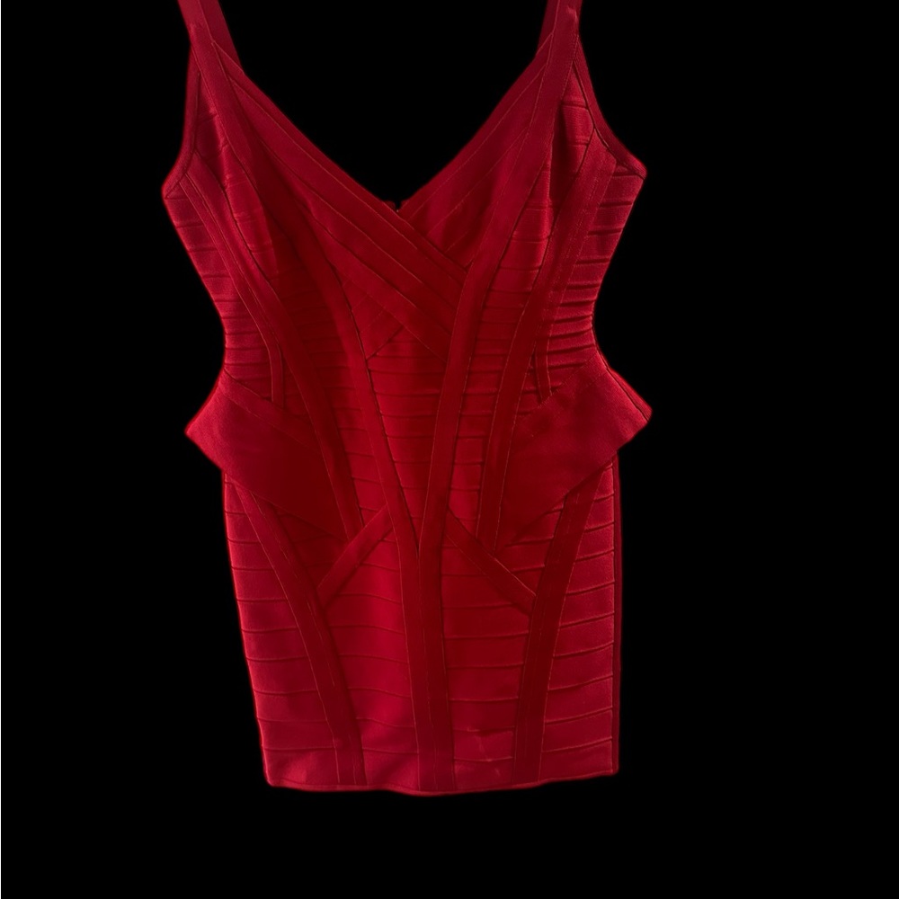 Herve Leger Vibrant Red Sculpted Bandage Mini Dress
